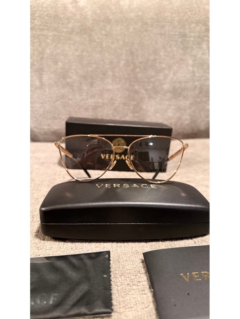 NEW Versace Gold Metal Aviator Eyeglasses with Case